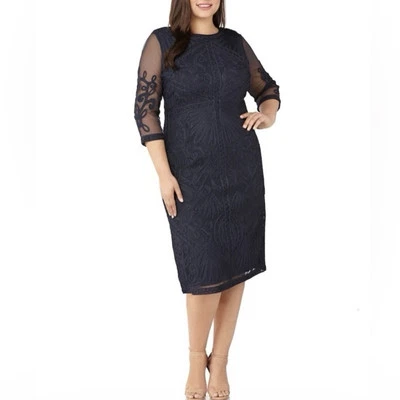 JS Collections Navy Emboidered Knee Length Dress Size 14 Party Cocktail Formal - Image 1 of 4