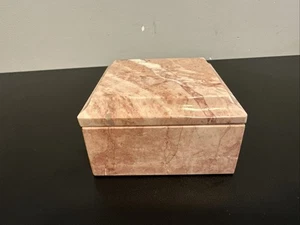 "Producto de mármol rosa claro hecho en Pakistán caja de baratija joyería 3,5"" cuadrado 2"" de alto" - Imagen 1 de 14