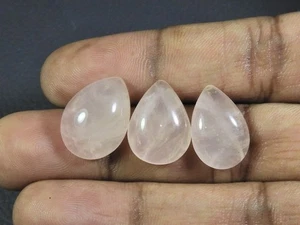13X18MM Natural Rose Quartz Pear Cabochon Loose Gemstone 3 Pcs Lot 32Cts. Q366 - Picture 1 of 9