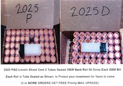 Centavo Lincoln Shield 2025 P 1 tubo sellado OBW rollo bancario 50 monedas BU sin circular Foto 1 de 4