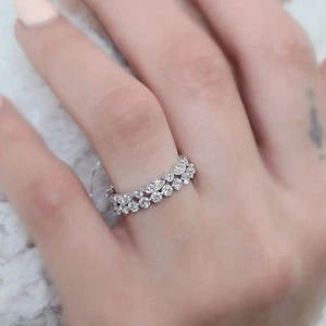 Wedding Eternity Band 1.00 Carat Round Cut Moissanite 14K White Gold Size 7 8 9 - Picture 1 of 10