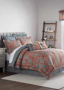 NIP Waverly Emina Spice Red Floral King Comforter Set 4 Pc - Picture 1 of 7
