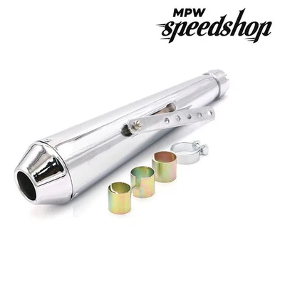 Universal 448mm Custom Megaphone Motorcycle End Can - Chrome - Image 1 of 4