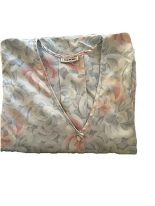 XL Natori langes Satin Nachthemd hellblau Blumenmuster Flügelärmel V-Ausschnitt - Bild 1 von 5
