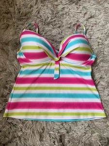 Marks And Spencer White Striped Tankini Top Size 36dd - Picture 1 of 8
