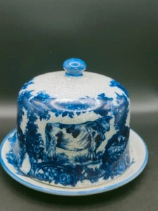 Victoria Ware Ironstone Käsekuppel blau Transfer Farm Szene Staffordshire - Bild 1 von 6