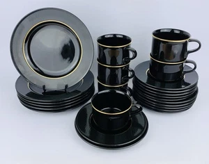 Vintage Mikasa Galleria Matrix Black 24 Piece Set of Tea Cup Trios and Plates - Picture 1 of 4