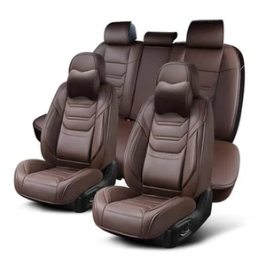 Coffee Car Seat Covers Full Set, Breathable Leather Automotive Front and Rear - Picture 1 of 7