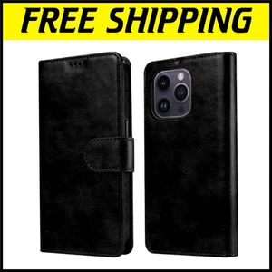 Coque folio à rabat en cuir véritable pour iPhone 16 Pro : bouclier EMF et porte carte - Photo 1 sur 9