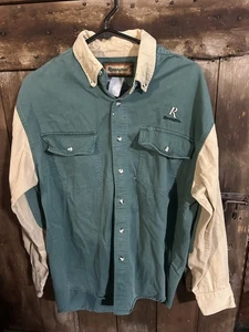Vintage Remington Shirt Mens XL Green Color Block Canvas Hunting Work Utility - Picture 1 of 7