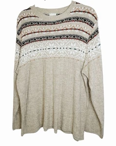 Classic Element Women’s 16/18W Fair Isle Sweater Beige Nordic Knit Pullover - Picture 1 of 3