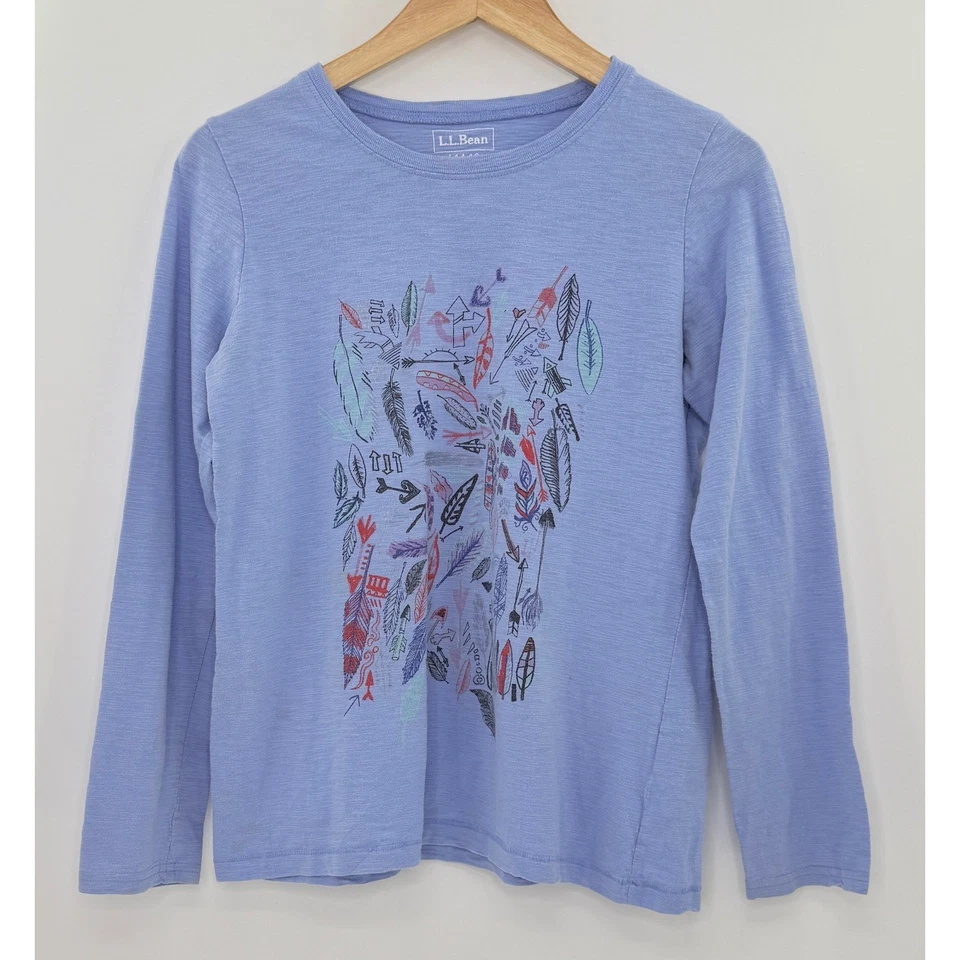 L.L.Bean Girl's Long Sleeve Graphic Tee Shirt Size L (14-16) Cotton Peru See Pic - Image 1 of 4