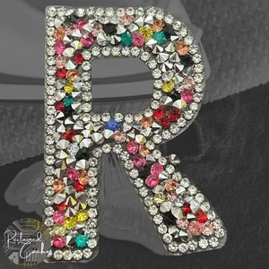 Letter R Multicolor Rhinestone Iron On Patch Applique Embellishment - Picture 1 of 2