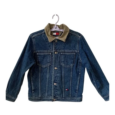 Tommy Hilfiger Denim Blue Jean Jacket Size MEDIUM Tommy Jeans Lined Y2K USA Flag - Image 1 of 4