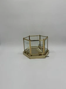 Vintage Brass & Glass Hexagon Ceiling Light Fixture Flush Mount 3 Bulb Socket - Picture 1 of 21
