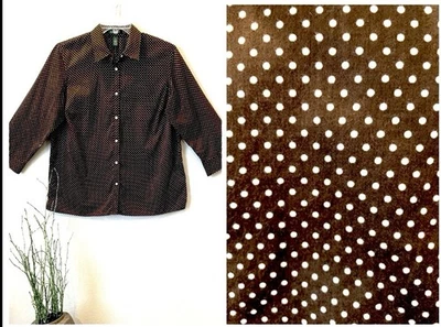 CAMISA RALPH LAUREN LUNARES ALGODÓN VOILE ABOTONADA 1X {SE ADAPTA A 0X} MARRÓN BLANCO $99 Foto 1 de 4