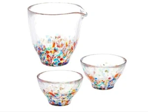 Aomori Tsugaru Vidoro Japan Sake Cup 3-Set Glass Small Shot 250ml 85ml Nebuta - Picture 1 of 5