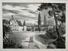 Chateau Vauloge Lithographie Monnoyer Elme Champ Ferce Sarthe Xix