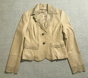 Wilsons Leather Women’s Jacket Small Beige Long Sleeve Leather Button Up #1023 - Picture 1 of 10