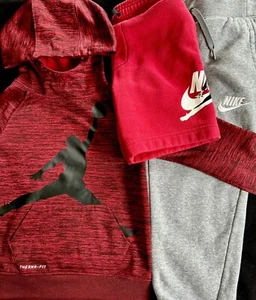 Lot of Nike Boys YS Red Gray Sweatshirt Shorts Pants Kids Excellent Condition - Picture 1 of 7