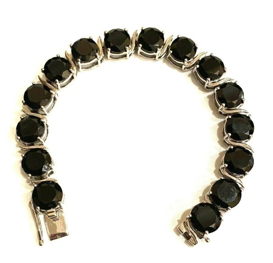 Genuine  Black Spinel Tennis  Bracelet Size 7,5 Foto 1 de 4