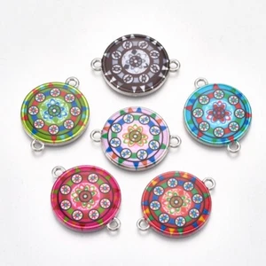 10 Unusual Mixed Brightly Patterned Silver Tone Connector Charms & Enamel Detail - Picture 1 of 3