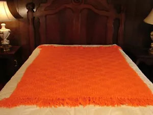 Handmade Handcrafted Crochet Afghan Throw Blanket Color Orange Diamond Design - Picture 1 of 8