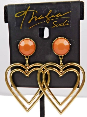 Pendientes Thalia Sodi Tono Dorado Naranja Coral Piedra Corazón Poste Gota, 2 3/8" Nuevos Foto 1 de 3