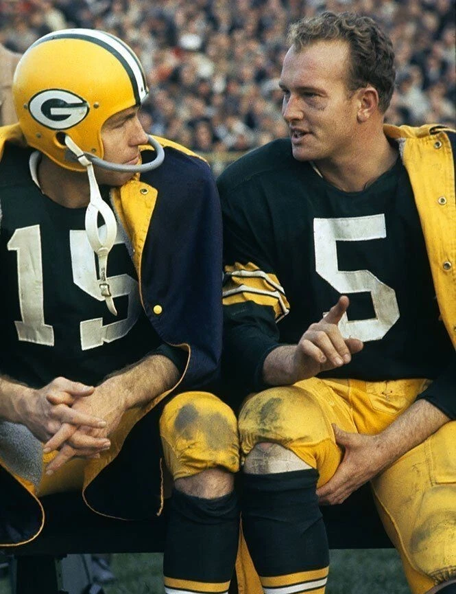 Foto brillante 8x10 de los Green Bay Packers Bart Starr y Paul Hornung impresión de fútbol americano de la NFL Foto 1 de 1
