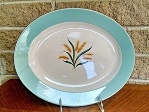 International D.S. Co VIKING U.S.A. Wheat Aqua 11 7/8" Oval Ham Serving Platter - Picture 1 of 2