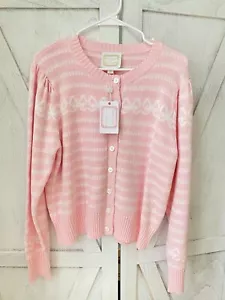 Vineyard Vines Fair Isle Bow Sweater Women’s Large Pink Button Down NEW - Picture 1 of 11