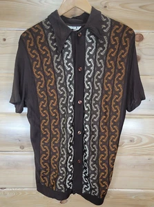 VTG Brown Knit Button Shirt Men Medium Carleton Acetate 70s Date Night Disco - Picture 1 of 12