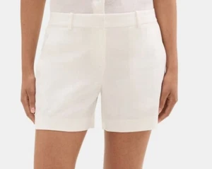 Theory Women’s Tailored Stretch White Linen Blend Shorts Size 6 - Picture 1 of 9