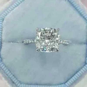 3CT Cushion Cut Lab-Created Diamond Engagement Women Ring 14K White Gold Plated - Picture 1 of 5