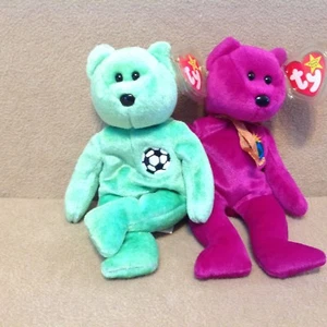 Retired Beanie Baby Lot of 2 MWMT Ty Millennium Bear & Kicks Bear - Picture 1 of 4