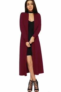 Miss Funky SIZE 10 Women's  Red Burgundy Long Sleeve Open Front Maxi Cardigan - Picture 1 of 5