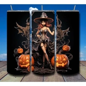 Halloween Witch Pumpkin Halloween Fall Vibes Tumbler 20oz Skinny Tumblers - Picture 1 of 2