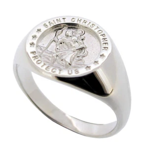 Anillo de sello de plata esterlina 925 de San Cristóbal con opciones de grabado interior - Imagen 1 de 5