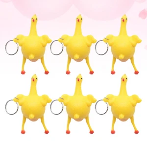 6 Pcs Gummi Huhn Keychain Lustige Huhn Spielzeug Vent Heikles Spielzeug - Bild 1 von 12