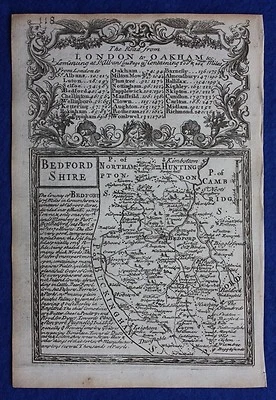 Mapa antiguo original del condado, INGLATERRA, BEDFORDSHIRE, Emanuel Bowen, 1724 Foto 1 de 3