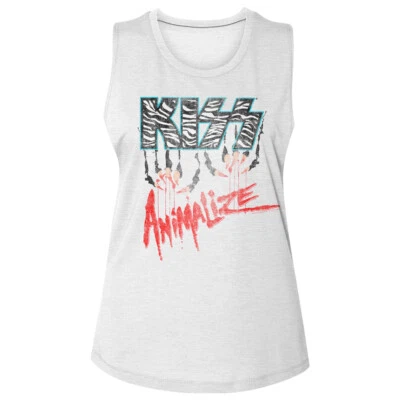 Kiss Animalize Logo Leopard Stripe Women's Muscle Tank T Shirt Metal Band Merch - Image 1 of 3