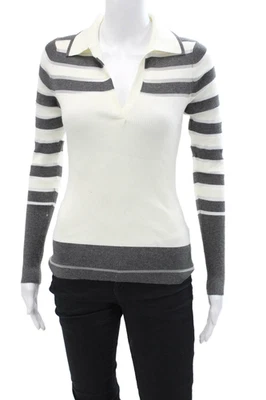 Bailey 44 Mujer Algodón Manga Larga Cuello en V Rayas Tejido Top Crema Talla S Foto 1 de 4