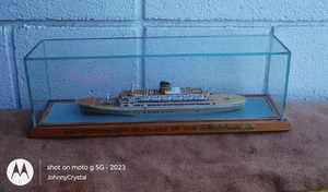 Vtg Travel Agency Statendam 13" Glass Case Wood Cruise Ship Holland America - Picture 1 of 22