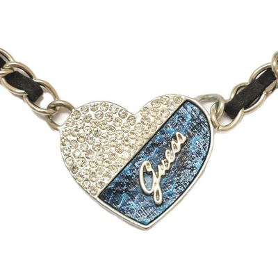 Novo Vintage GUESS Strass Pele de Cobra Pingente de Coração Colar Corrente de Veludo Preto - Imagem 1 de 4