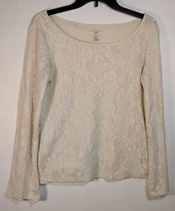 J. Jill Women's Blouse Size M Off White Boat Neck Long Sleeve Pullover Lacey K6 - Picture 1 of 4
