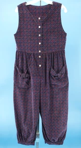 Vtg Womens 80s 90s Purple Floral Print Laura Ashley Fabric Corduroy Jumpsuit S/M - Picture 1 of 8