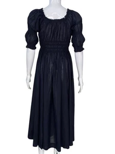 Doen Damen Ischia in schwarz Rüschen gesmokt Baumwolle & Viskose langes Maxikleid - Bild 1 von 9