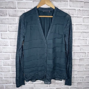 Anthropologie Vanessa Virginia türkis Rüschen-Cardigan hinten geschlitzt Damengröße Medium - Bild 1 von 7