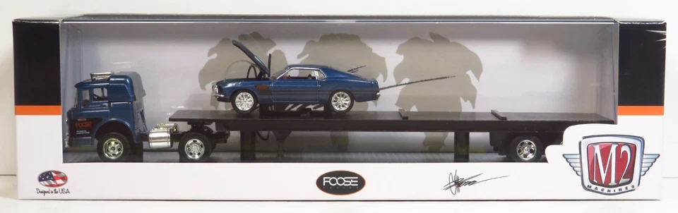 M2 Machines R18 Auto Haulers 1970 Ford C-600 & 70 Mustang Foose Gambler 514 Blue - Image 1 of 4