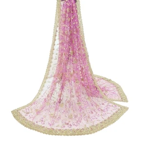 Sushila Vintage Pink Net Heavy Dupatta Sequins Zari Work Wedding Long Stole Wrap - Picture 1 of 15